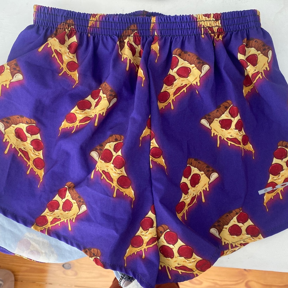 Women’s Purple Pizza-Print Athletic Shorts